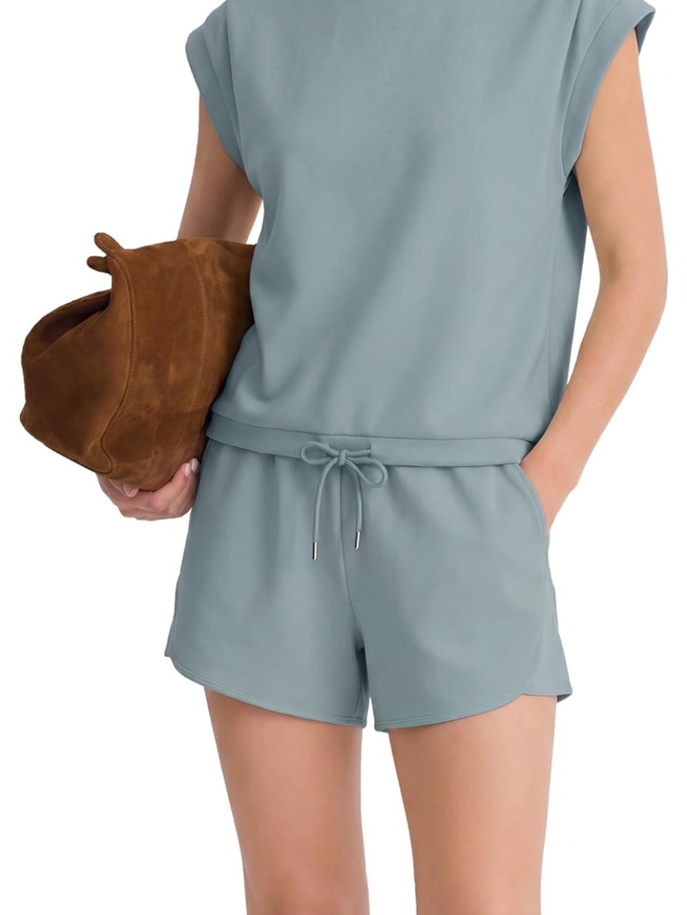 Athletic Set Cap Sleeve Top with Shorts with Pockets - New